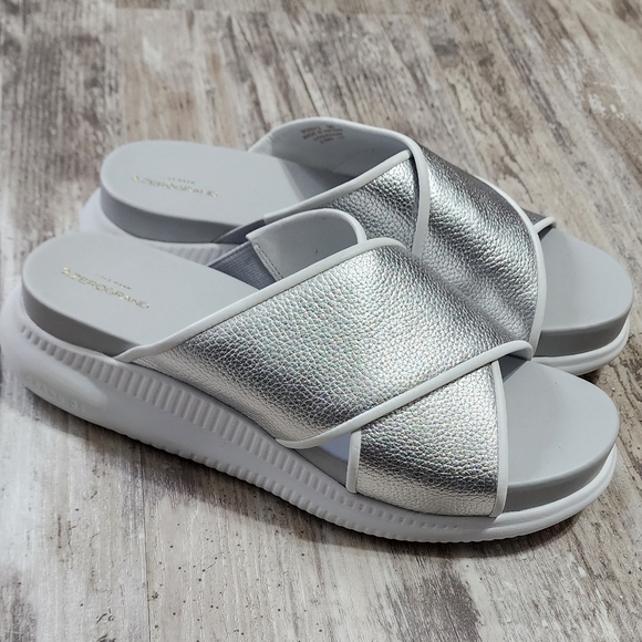 Cole Haan Women's 2.Zerogrand Criss Cross Silver Platform Slide Sandal Size 9 - Picture 1 of 9